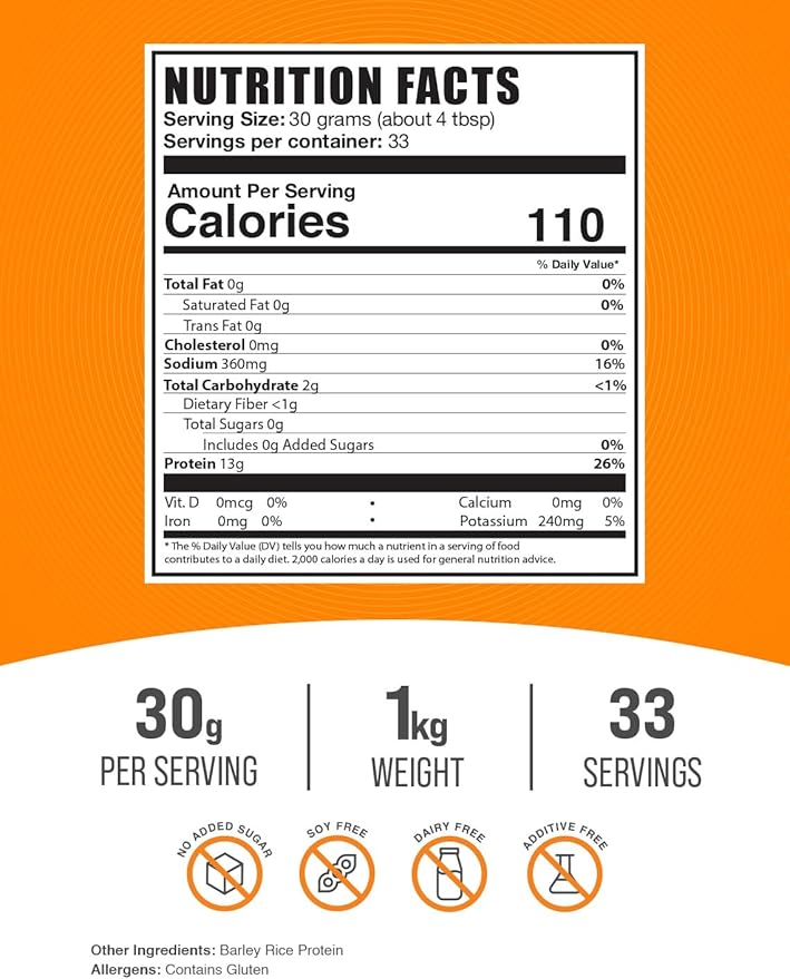 BulkSupplements.com Barley Rice Protein Powder 30g per 1kg (2.2 (2.2 lbs) 1)