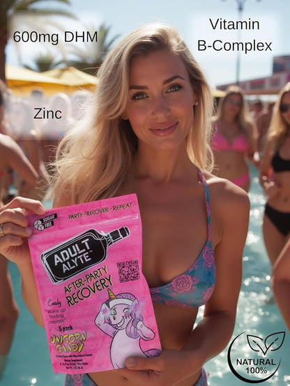 After Alcohol Aid Wellness Vitamins I Restore Better Mornings I Dihydromyricetin DHM & B Vitamins Complex I Antioxidants Supplement and Liver Support I 10 Powder Stick Drink Packets I Unicorn Candy