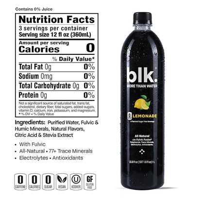 Dirty Lemonade Functional blk. Water Infused with Fulvic Minerals, Essential Amino Acids, Organically Complex Trace Minerals, Alkaline, 1 Liter (Pack of 12)