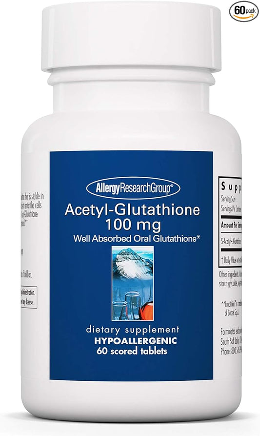 Allergy Research Group Acetyl-Glutathione - S-Acetyl-L-Glutathione, Well Absorbed, Oral Glutathione, Immune Support, 100 mg Supplement, Hypoallergenic, Scored Tablets - 60 Count