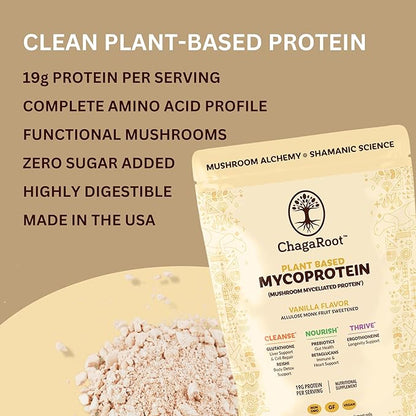 Mycoprotein Mushroom Protein Powder - Vegan Protein, Plant Based, Superfood, Master Blend of Chaga, Reishi, Turkey Tail, Shiitake, Lions Mane - Vanilla (1.76 lb)