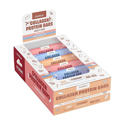 JustNosh Collagen Protein Bars, 10g Collagen, 15g Protein, Gluten Free, Dairy Free, FODMAP Friendly, Seed Oil Free Certified, Clean Ingredients | Variety Pack (12 Pack)