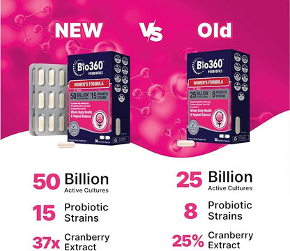 Women's Probiotic Supplement, Digestive, Immune, Vaginal 15 Diverse 50 Billion 37X Cranberry D3, 30CT 30CT