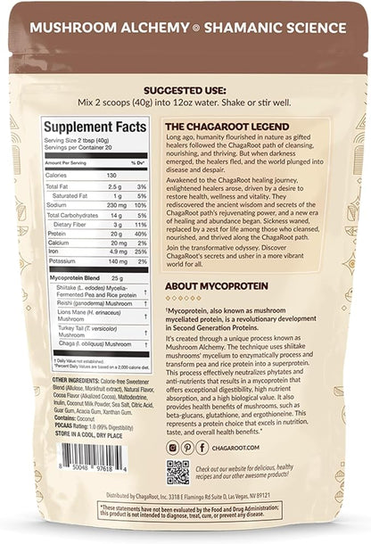 Mycoprotein Mushroom Protein Powder - Vegan Protein, Plant Based, Superfood, Master Blend of Chaga, Reishi, Turkey Tail, Shiitake, Lions Mane - Chocolate (1.76 lb)