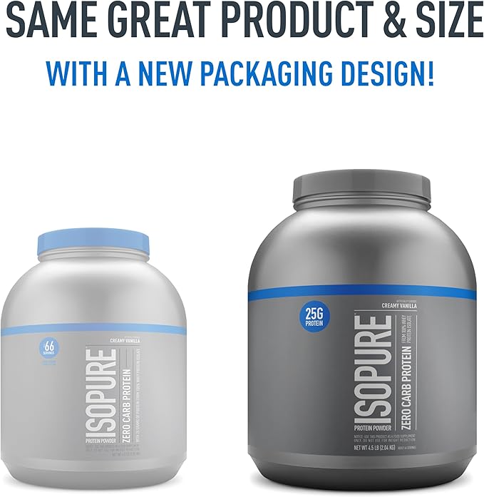 Isopure Zero Carb 100% Pure Whey Isolate Protein Powder, Lactose Free, Gluten Free, With Vitamins, Creamy Vanilla, 25g Protein Per Serving, 4.5 Lbs, 66 Servings