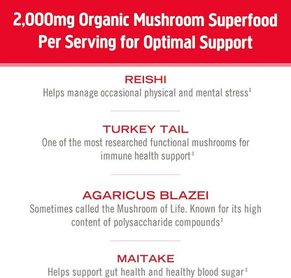 OM MUSHROOM SUPERFOOD Immune Blend Mushroom Powder Superfood Supplement, 7.05 Ounce Pouch, 100 Servings, Mushroom Blend, Reishi & Turkey Tail; Daily Immune Support Supplement