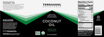 Terrasoul Superfoods Refined (No Coconut Flavor or Scent) Organic Coconut Oil, 2 Pounds (Glass Jar)