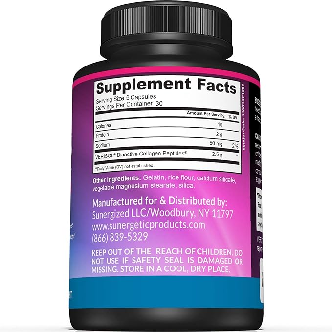 Sunergetic Premium Collagen Peptides Capsules – 2500 mg 1 & 3 – 150 Collagen