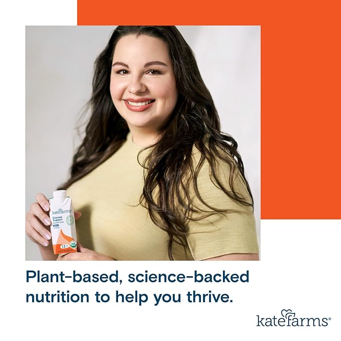 KATE FARMS Organic Plant Based 1.2 Glucose Support Shake, Vanilla, 16g Protein, 27 Vitamins and Minerals, Diabetic Nutrition Meal Replacement, Gluten Free and Non-GMO, 8.45 oz (6 Pack)