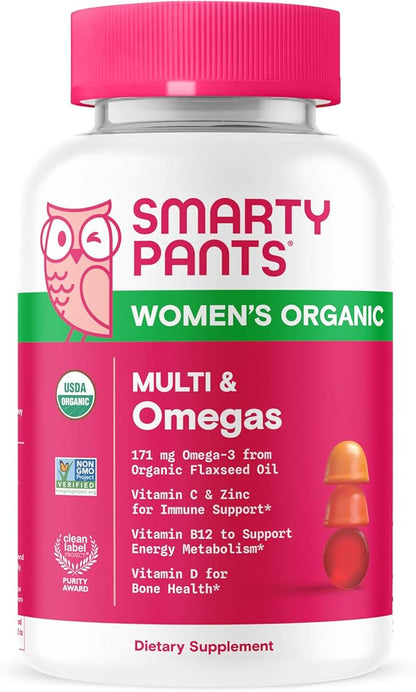 SmartyPants Organic Women's Multivitamin Gummies: Biotin, 3 (ALA), D3, C, B12, B6, B6, Vitamin 120 Count (30 Day