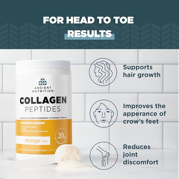 Ancient Nutrition Collagen Peptides, Vitamin C 12 Servings, 20g Collagen