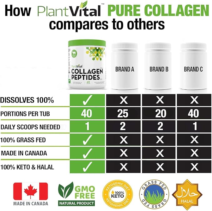 Plantvital Pure Collagen Peptides Powder 100% Grass 40 Servings. 400g - 1