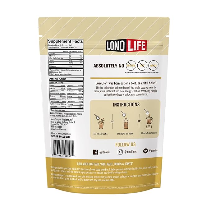 LonoLife - Vanilla Flavored Collagen Peptides 10g Protein, 8-Ounce Container