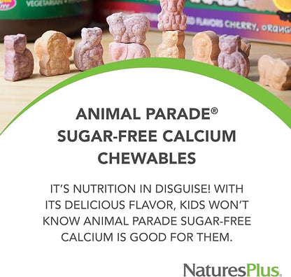 NaturesPlus Animal Parade Sugar-Free Children's Calcium, Vanilla Sundae Flavor - 90 Chewable Animal Shaped Tablets, Pack of 2 - Magnesium for Bone Health - Gluten Free - 90 Servings