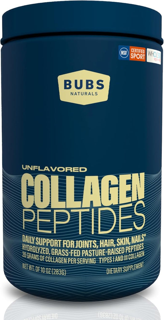BUBS Naturals Unflavored Collagen Peptides Powder Whole30 Approved, (10oz) 14 14 Servings