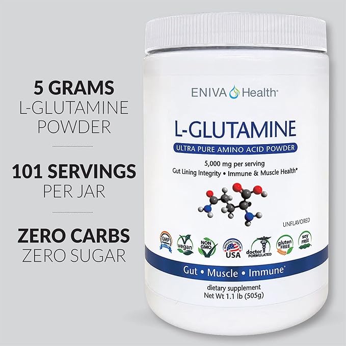 Eniva Health L-Glutamine Pure Powder, Unflavored (101 Servings)