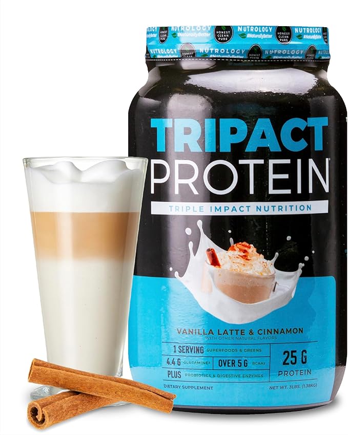 TRIPACT Protein Powder, Vanilla Latte Cinnamon 7-in-1 Meal 40 Servings