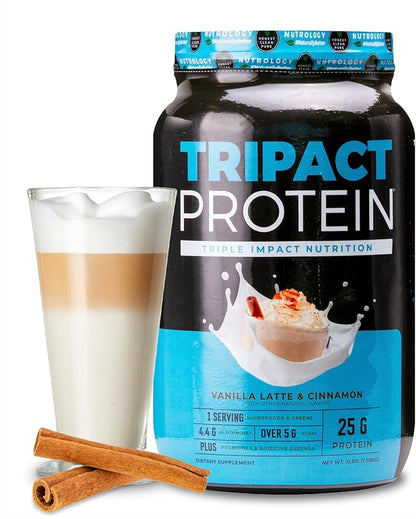 TRIPACT Protein Powder, Vanilla Latte Cinnamon 7-in-1 Meal 40 Servings