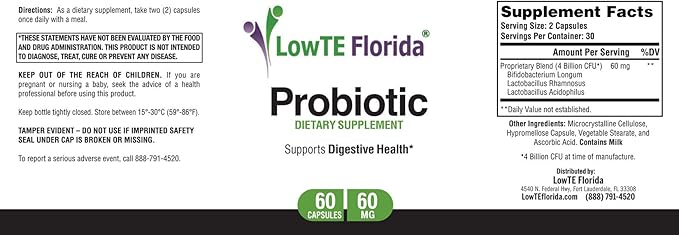 LowTE Florida® Probiotic Supplement 60 Capsules, 60mg, Probiotics