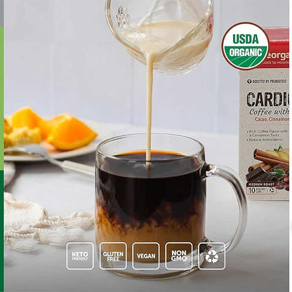 BareOrganics Cardio Care Coffee With Superfoods & Probiotics | Keurig K-Cup Compatible Coffee Pods | USDA Certified Organic, Vegan, Non-GMO & Recyclable 72ct