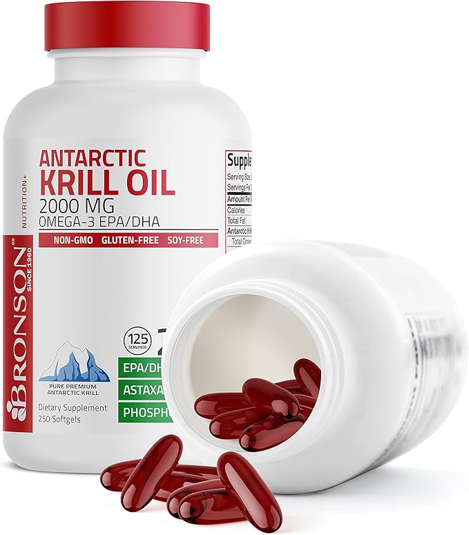 Bronson Antarctic Krill Oil 2000 mg Omega-3s EPA, 250 Softgels (125 Servings)