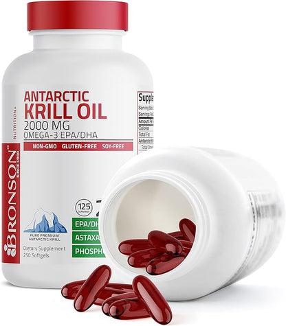 Bronson Antarctic Krill Oil 2000 mg Omega-3s EPA, 250 Softgels (125 Servings)