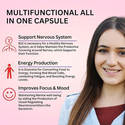 B12 with Hyaluronic Acid, Collagen and 25000 mcg B12 Methylcobalamin B1, B2, B2, B3, B3, B6, B6, B7 B7 Complex 60 Capsules