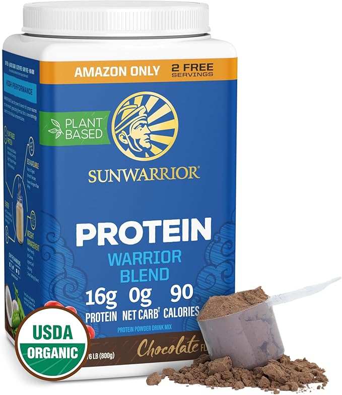 Sunwarrior Vegan Protein Powder Plant-Based USDA Organic | BCAA Amino Acids Hemp Seed | Keto Friendly Soy, Dairy, Gluten, & Synthetic Free Non-GMO | Chocolate 32 Servings 16g