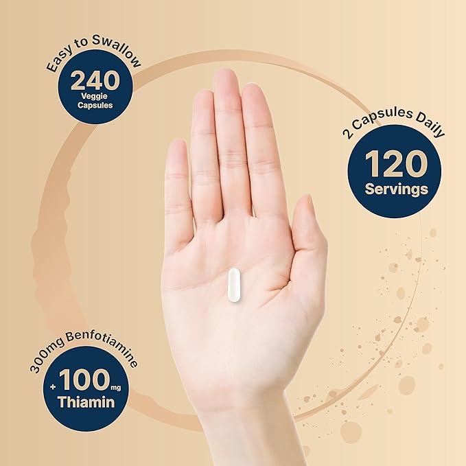 NatureBell Benfotiamine 300mg with Thiamine 100mg 240 Veggie B1 Benfotiamine