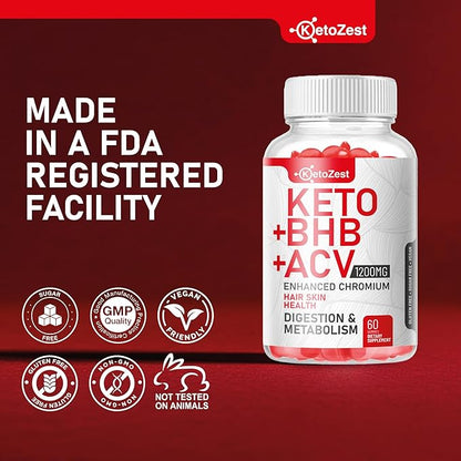 Organic Keto ACV BHB Gummies - Apple Cider Vinegar with The Mother Supplement - Vitamin D3 Zinc Beetroot Pomegranate Chromium Beta Hydroxybutyrate - Vegan Sugar Gluten Free for Men Women