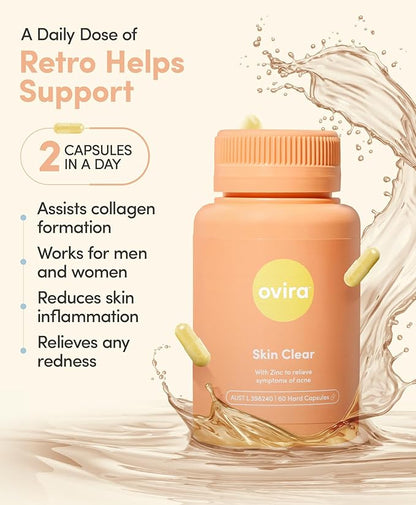 Ovira Skin Clear with ZINCBRIGHT - 60 Capsules for Clear and Glowing Skin | Rosacea & Hormonal Acne Treatment | Support Collagen Production | Acne Supplements for Women & Men - Pack of 1