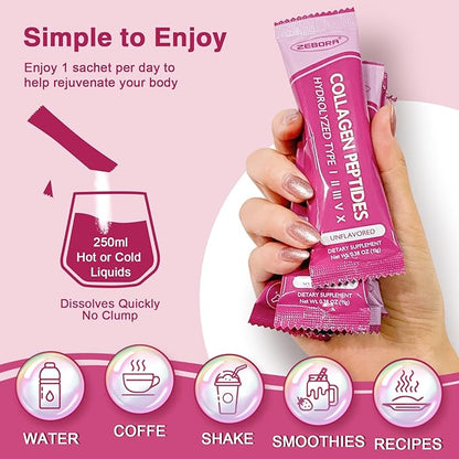 ZEBORA Collagen Peptides Powder Packets 5 Billion 30 Stick