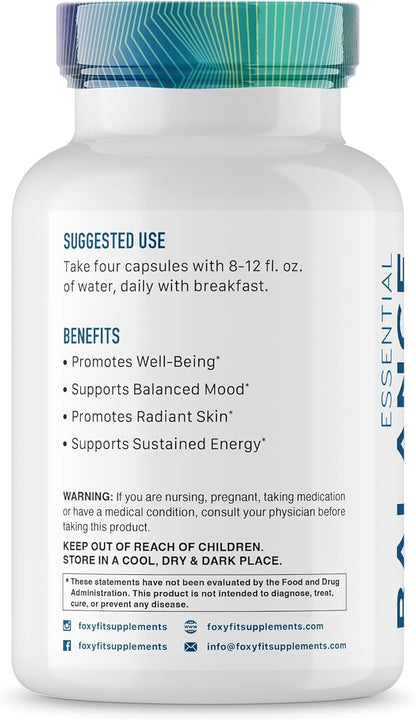 Essential Balance Hormonal Support and Vitamin Supplement for Women by Foxy Fit – Antioxidant, Healthy Skin & Hair for Daily Use* (30 Servings)