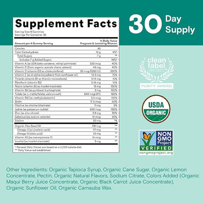 SmartyPants Organic Prenatal Vitamins for Women, 3 (ALA), D3, C, B12, B6, B6, Vitamin K2 & 120 Count (30 Day