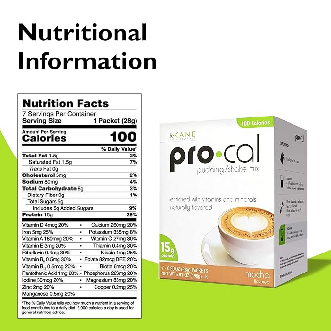 Pro-Cal Pudding/Shake Mix, Low Calorie Protein 15g Protein, 7 Packets