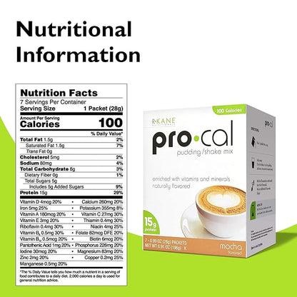 Pro-Cal Pudding/Shake Mix, Low Calorie Protein 15g Protein, 7 Packets