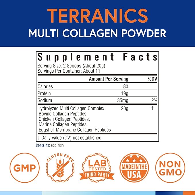 Terranics Multi Collagen Peptides Powder, Type 8oz