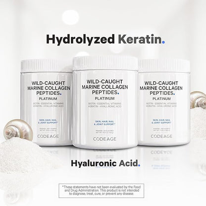 Codeage Marine Collagen Protein Powder Supplement, 10,000 mcg, D3 & B6, Keratin, 11.50 oz
