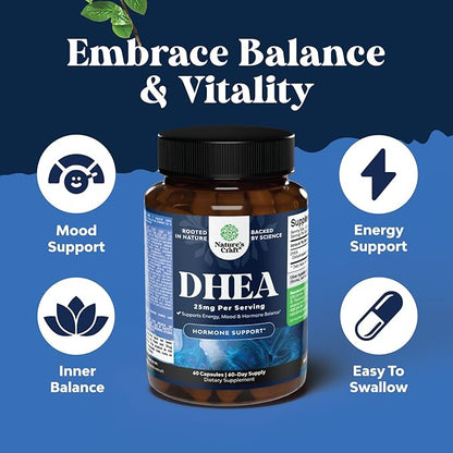 Pure DHEA 25mg for Women and Men - Extra Small Capsule High Absorption DHEA Supplement for Women & Men Mood Energy and Immune Support - & Women's Hormone Balance Supplement (2 Month Supply)