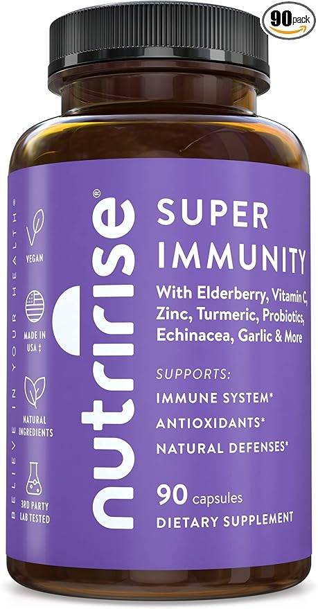 NutriRise Immunity Complex Immune Support Supplement B6, Zinc, 7.2 Billion 90 Count