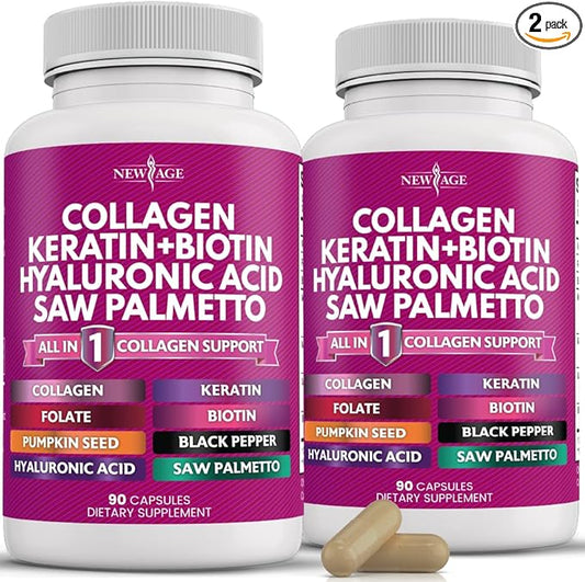 Collagen Pills 1000mg Biotin 10000mcg Keratin 2500mg Hyaluronic 180 Count