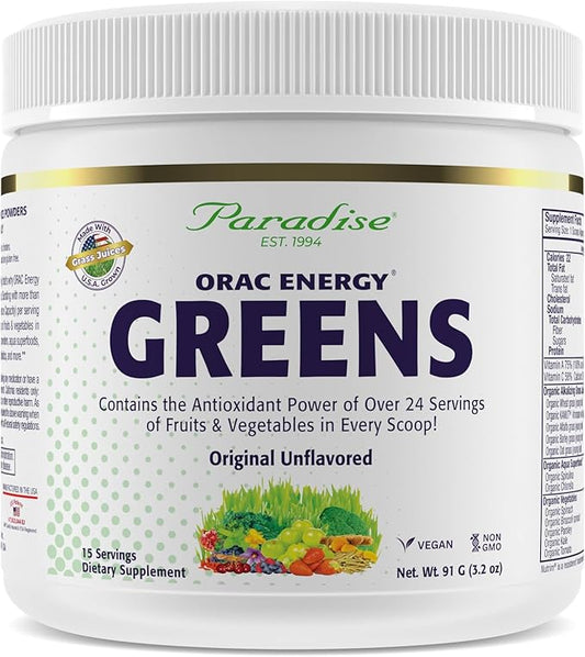 Paradise Herbs, ORAC Energy Greens Powder, Antioxidant Power of 24 Servings of Fruits & Vegetables in 1 Scoop, 15 Servings