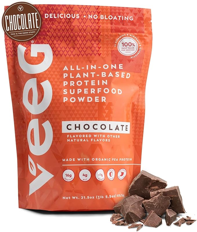 Veeg Meal Replacement Powder, All-in-One Plant-Based Protein Superfood with 50+ Superfoods & Vitamins, Organic Greens & Reds, MCT, Probiotics | Non GMO Vegan Protein Powder Chocolate, 15 Servings