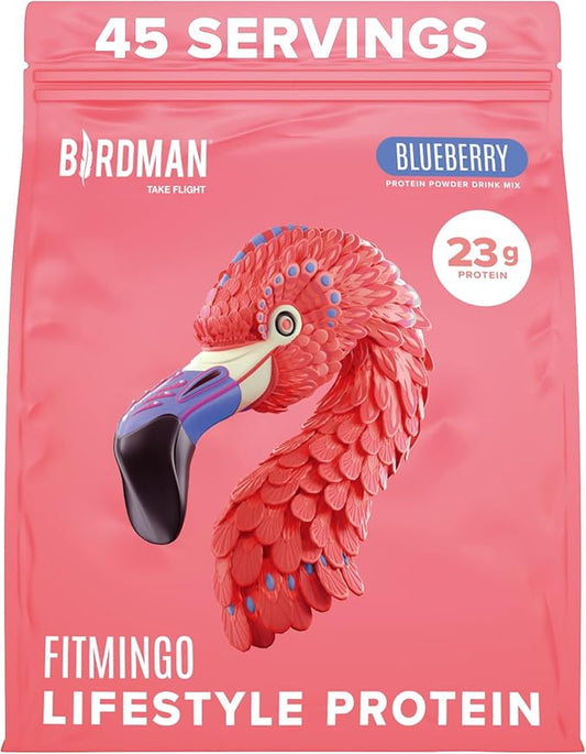 Birdman Fitmingo Vegan Protein Powder for Women with Inositol, Collagen Boosters, Hyaluronic Acid & Vitamins | Low Carb, Dairy Free, Lactose Free, Low Calorie, 22g Plant Based Blueberry Protein Powder