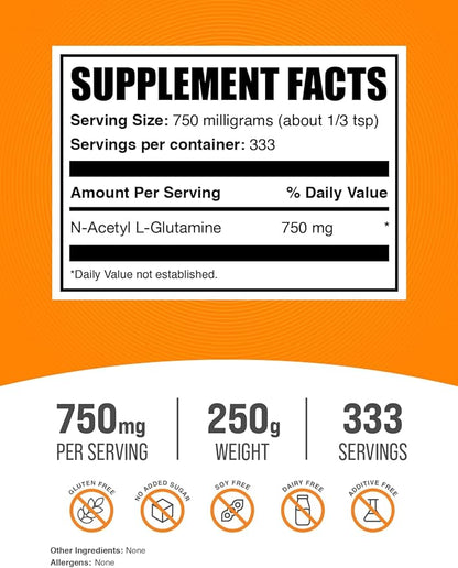 BulkSupplements.com N-Acetyl L-Glutamine Powder 750mg per 250g (8.8 (8.8 oz) 1)