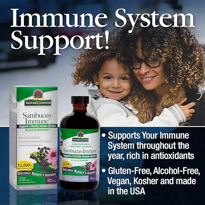 Nature's Answer Alcohol-Free Sambucus Immune Support, 8 Fluid 12,000 mg