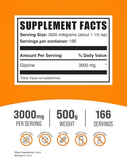 BulkSupplements.com Glycine Powder 3000mg - 3000mg per 500g (1.1 (1.1 lbs) 1)