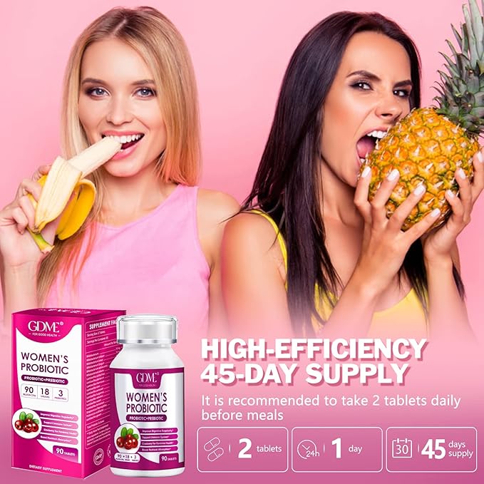 Women's Probiotics, 90 Tablets 90 Billion CFU 18 Strains, Contains Organic Prebiotic Cranberry,Probiotic Supplement for Digestion, Immunity, Women's Health, Soy Gluten Dairy Free
