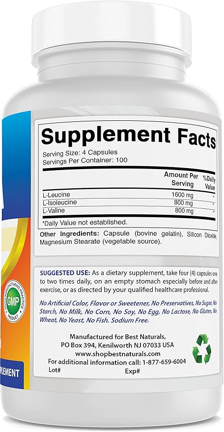 Best Naturals BCAA Branch Chain Amino 3200mg per 400 Capsules 100% Pure