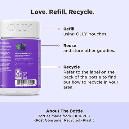 OLLY Sleep Gummy, 3mg Melatonin, L-Theanine, Chamomile, Lemon Balm, Sleep Aid, Occasional Sleep Support, BlackBerry, 90 Count